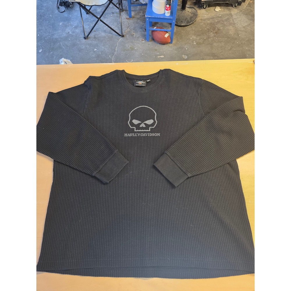 Harley-Davidson Willie G Skull Waffle Knit Thermal Shirt Mens 3XL Black L/S